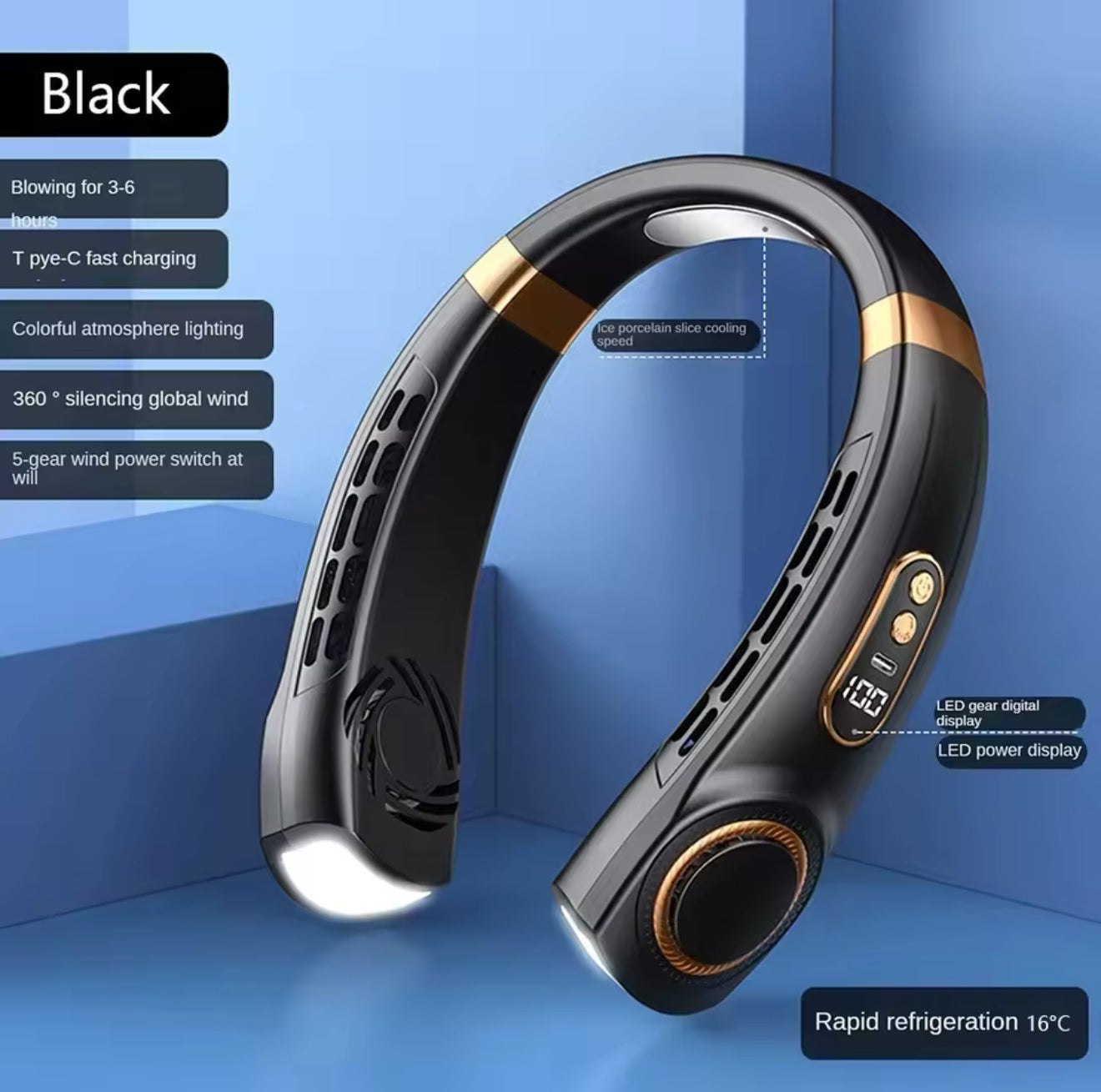 Mini Bladeless Hanging Neck Fan with Digital Display